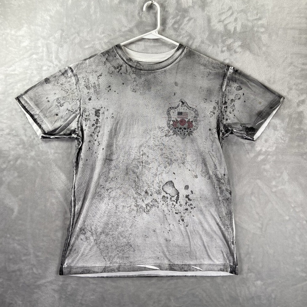 Affliction T-Shirt men's Large Graphic Tee Skull Roses Y2K Crew Neck Tattoo Art